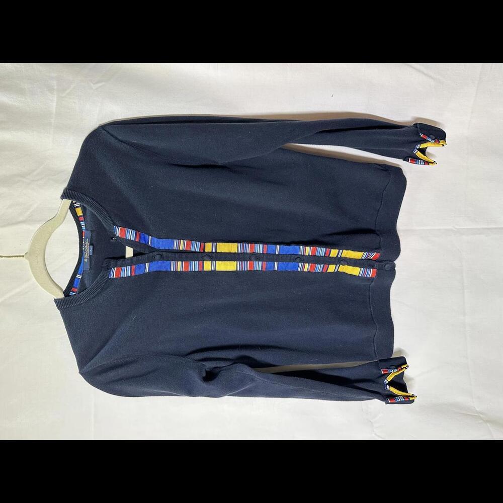 Brooks Brothers Women's Navy Cardigan with Colorful Trim - L